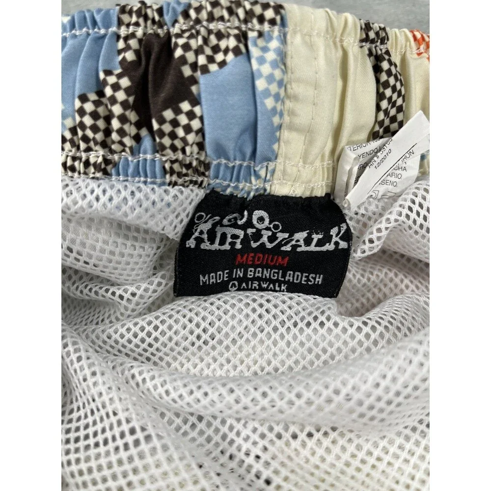Airwalk Mens Medium Board Shorts Plaid Cargo Swim Trunks Orange Blue White Y2K